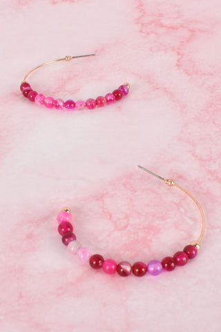 Fine Stone Hoop Earrings - Hot Pink