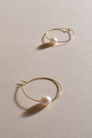 Fine Wire Pearl Hoops - Gold