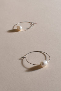 Fine Wire Pearl Hoops - Silver