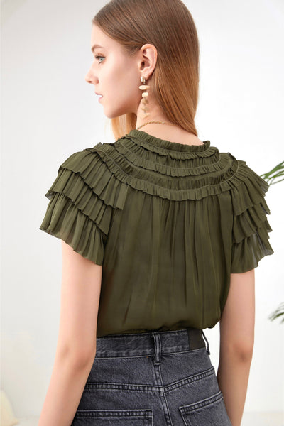 Fleur Ruffle Blouse - Khaki