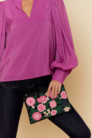 Floral Event Zip Top Clutch - Multi