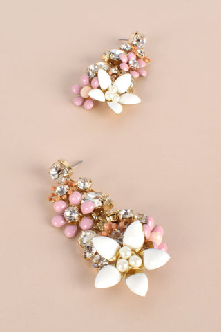 Flower Bomb Jewelled Statement Earrings - Peach