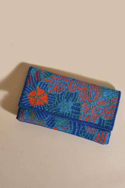 Flower Power Flap Over Clutch - Blue