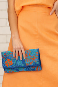 Flower Power Flap Over Clutch - Blue