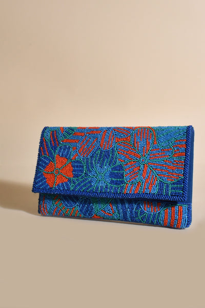 Flower Power Flap Over Clutch - Blue