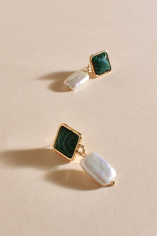 Fresh Water Pearl Stone Mix Earrings - Green Gold