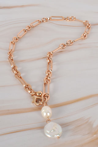 Fresh Water Pearl Y Drop Necklace - Gold