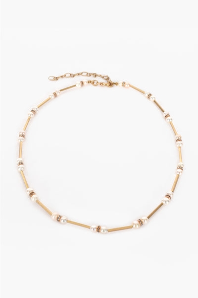 Freshwater Pearl Metal Rod Short Necklace - Gold