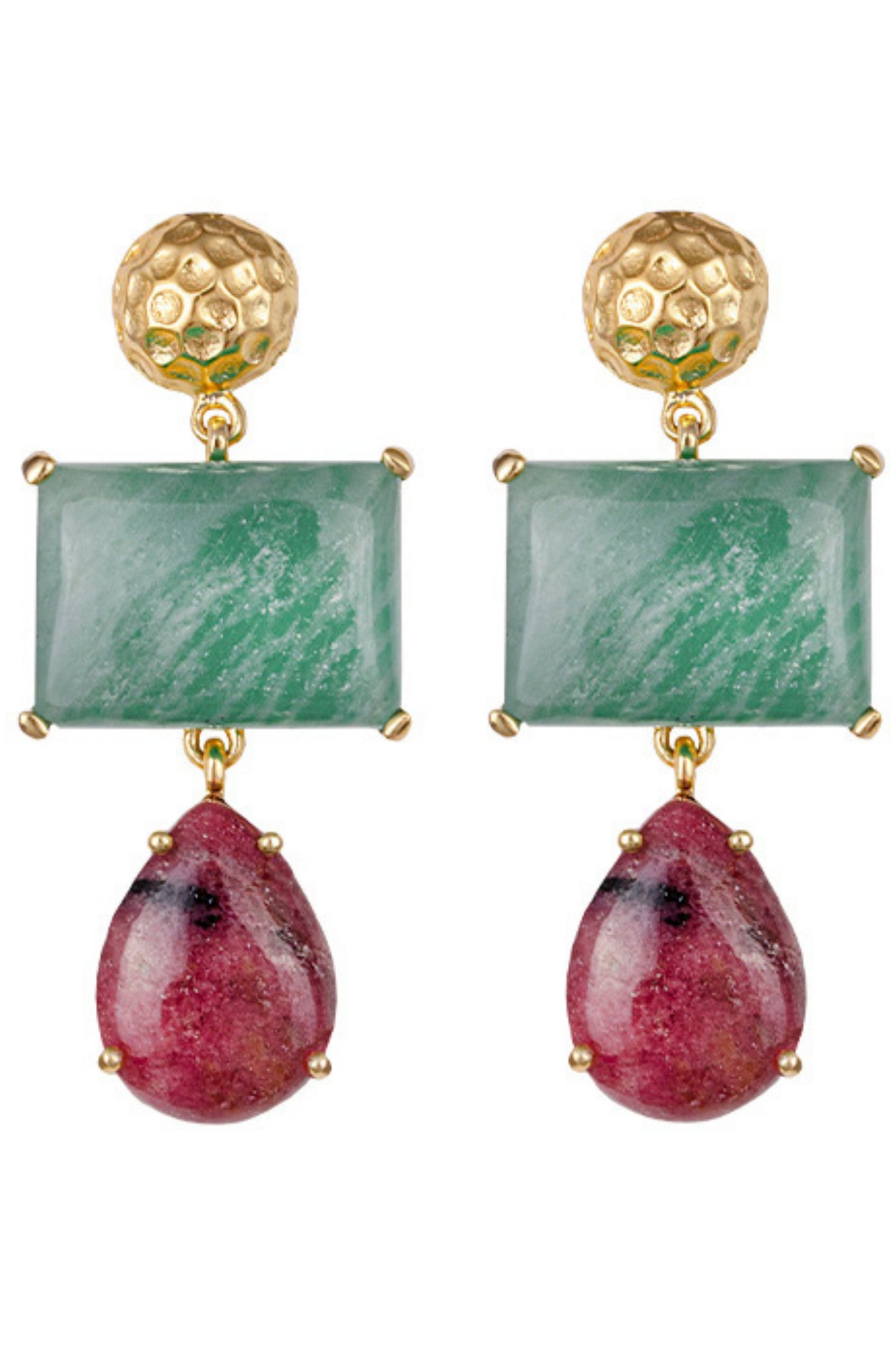 Genevieve Earrings - Amazonite and Rhodonite