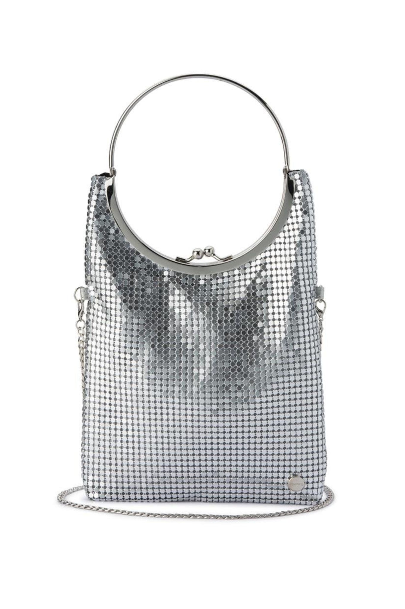 Gigi Flat Mesh Circular Handle Bag - Silver