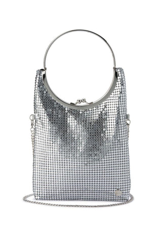 Gigi Flat Mesh Circular Handle Bag - Silver