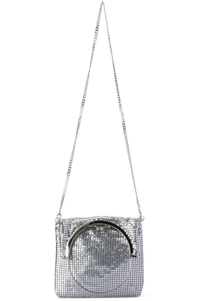 Gigi Flat Mesh Circular Handle Bag - Silver