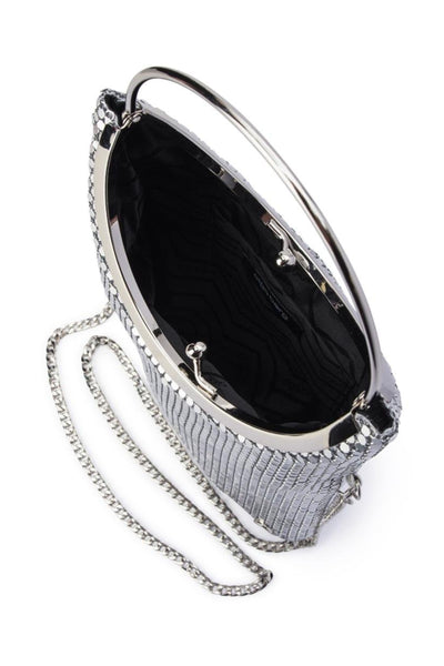 Gigi Flat Mesh Circular Handle Bag - Silver