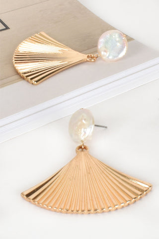 Golden Era Fan Drop Earrings - Cream Gold