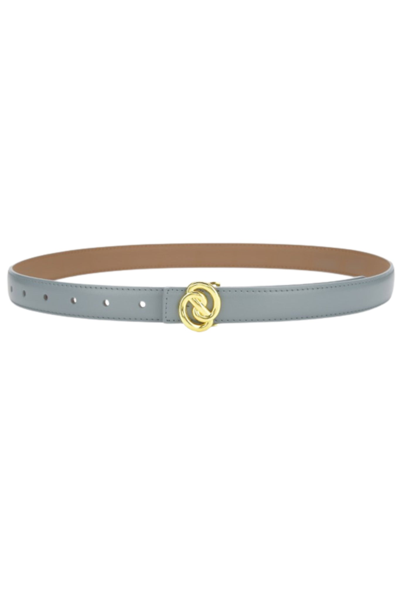 Grace Gold Buckle Leather Belt - Dusty Blue