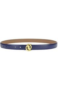 Grace Gold Buckle Leather Belt - Royal Blue