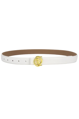 Grace Gold Buckle Leather Belt - White
