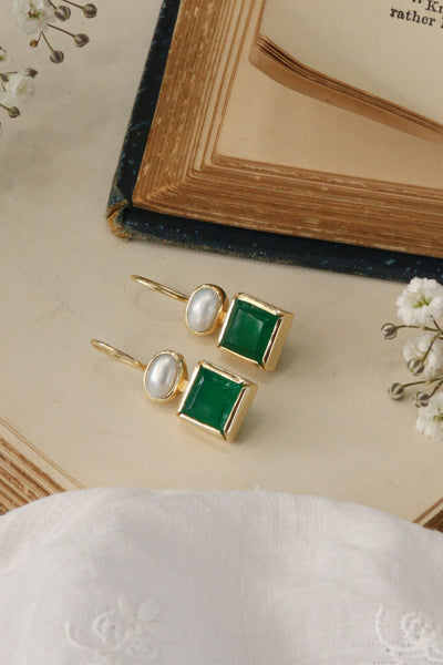 Grassland Earring - Green Onyx and Pearl