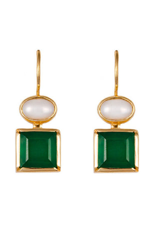 Grassland Earring - Green Onyx and Pearl