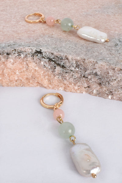 Hand Link Stone Pearl Mini Hoops - Peach Mint