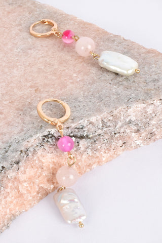 Hand Link Stone Pearl Mini Hoops - Pink