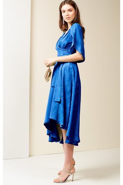 Hanworth House Midi Wrap Dress - Cobalt Self Stripe