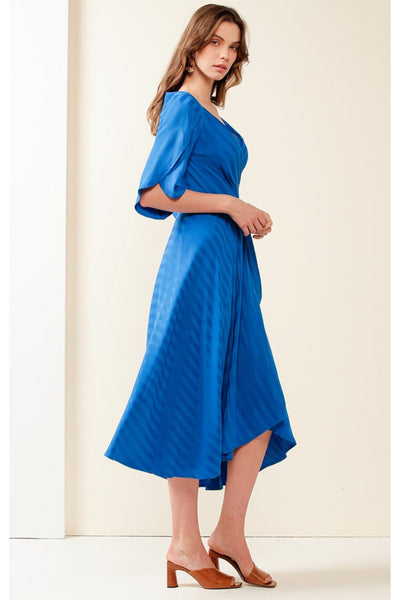 Hanworth House Midi Wrap Dress - Cobalt Self Stripe