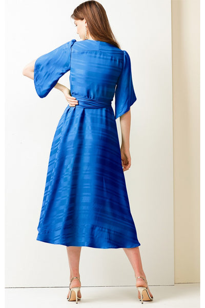 Hanworth House Midi Wrap Dress - Cobalt Self Stripe