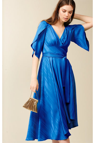 Hanworth House Midi Wrap Dress - Cobalt Self Stripe