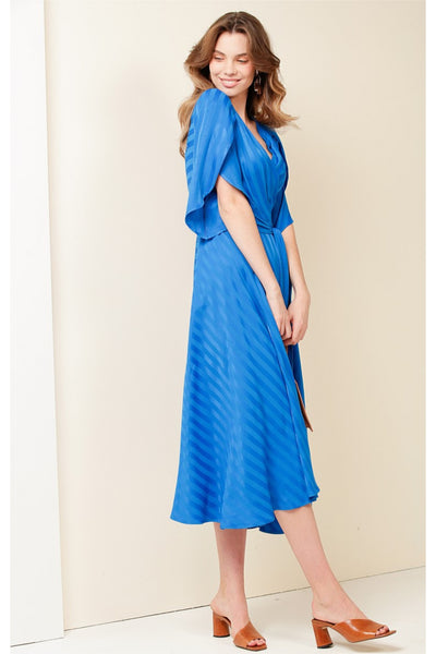 Hanworth House Midi Wrap Dress - Cobalt Self Stripe