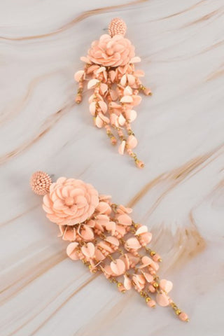 Harlow Sequin Flower Earrings - Peach