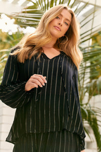Hattie Lurex Stripe Top - Black Gold