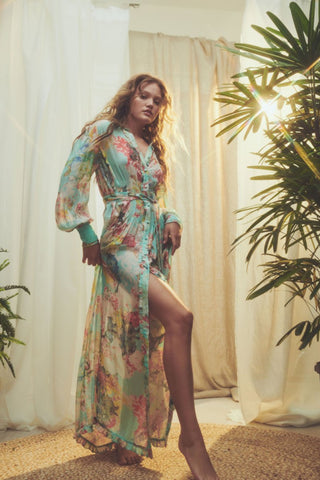 Sage Pleated Shirt Dress - Aqua