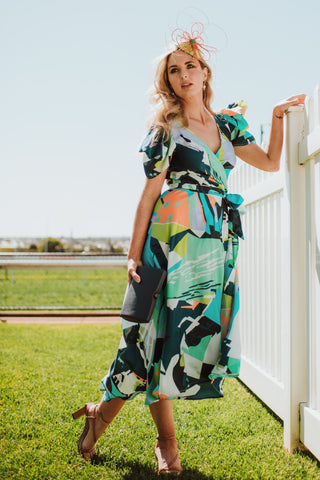 Hour of the Arcade Silk Wrap Dress
