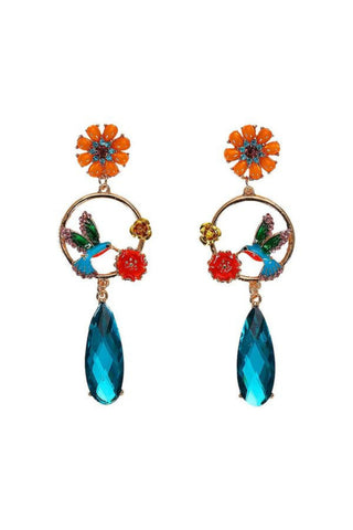 Hummingbird Enamel and Rhinestone Drop Earring
