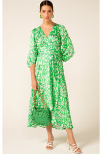 I'll Remember You Wrap Dress - Green White Flower SIZE 8 ONLY