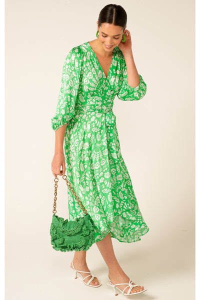 I'll Remember You Wrap Dress - Green White Flower