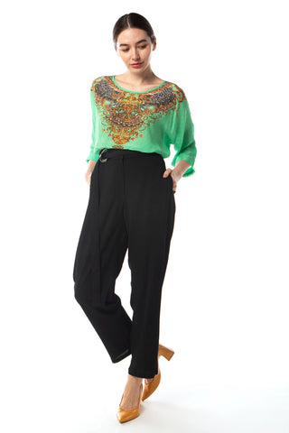 Inoa Embellished Silk Fish Top Chartreuse Green