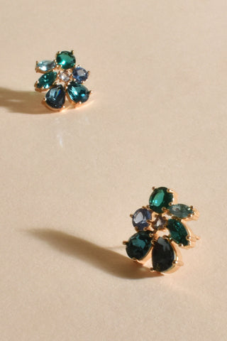 Jewelled Claw Edged Earrings - Teal Blue
