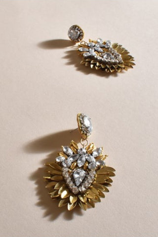 Jewelled Leaf Edge Event Earrings - Crystal Gold