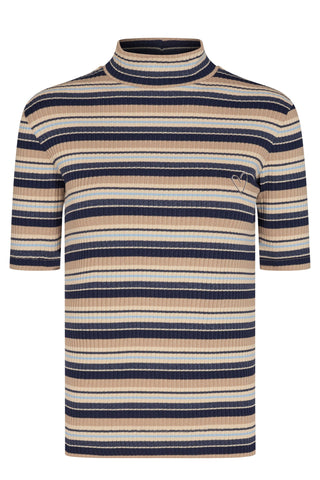 Joelina SS Stripe Turtleneck Tee - Ombre Blue