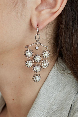 Jolie and Deen Danielle Earrings. Bridal Earring Australia with Pearls and Swarovski Crystal. Chandelier Drop Earrings. 