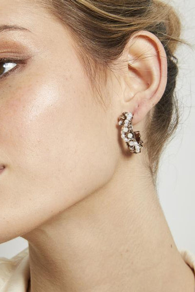 Jolie and Deen Delilah Pearl Hoop Earrings Online. Statement Swarovski Crystal and Fresh Water Pearl Evening Earrings.