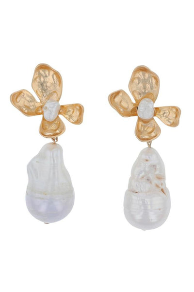 Jolie and Deen Natural Pearl Flower Drop Earring. Statement Freshwater Pearl Earrings.