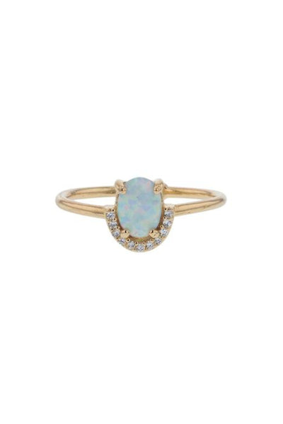 Jolie and Deen Opal and Swarovski Crystal Halo Ring. Delicate Layering Rings online Australia