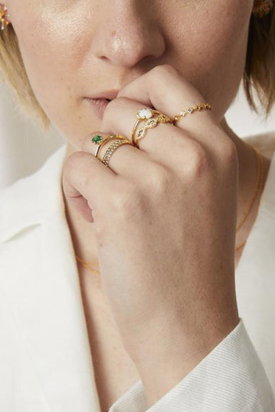 Jolie and Deen Opal and Swarovski Crystal Halo Ring. Delicate Layering Rings online Australia