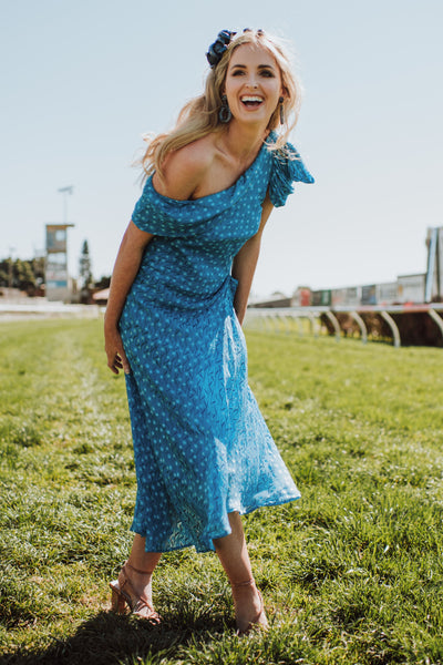 Kaleidoscope Daydream Silk Midi Dress - Sky Blue Poppy