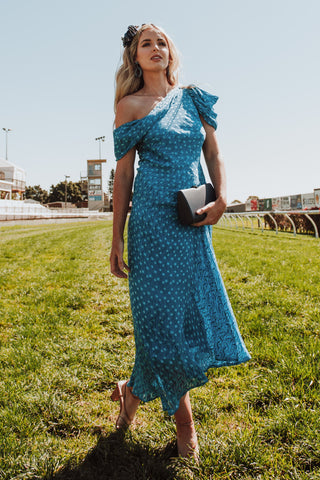 Kaleidoscope Daydream Silk Midi Dress - Sky Blue Poppy