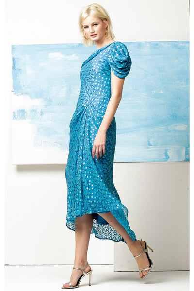 Kaleidoscope Daydream Silk Midi Dress - Sky Blue Poppy