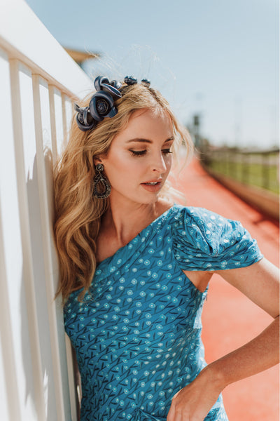 Kaleidoscope Daydream Silk Midi Dress - Sky Blue Poppy
